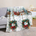 1pc Christmas Snowy Scenery And Wreath Pattern Flannel Blanket, Soft Comfortable Warm, White Background Design, All-Season Sofa Blanket, Warm Cover, Multiple Sizes Available, Suitable for Living Room Sofas, Bedroom, Office Rest, Holiday Decor