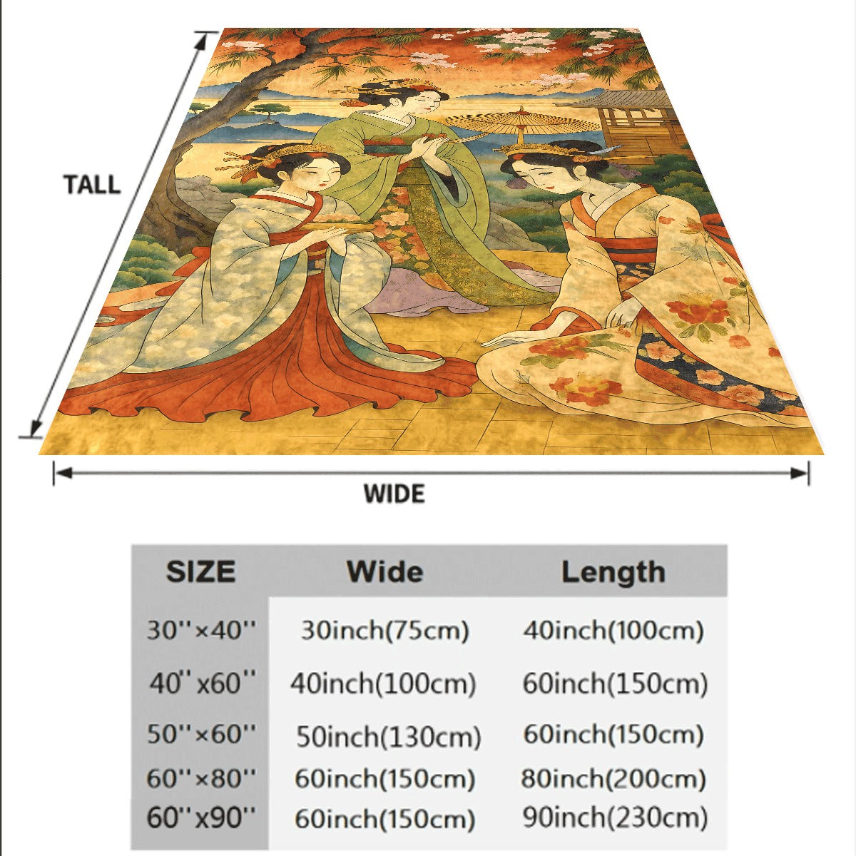 1pc Japanese Traditional Geisha Flannel Blanket Vintage Ukiyo-e Style with Cherry Blossoms & Scenic Backdrop Soft Cozy All-Season Throw for Home Decor Sofa Couch Cover