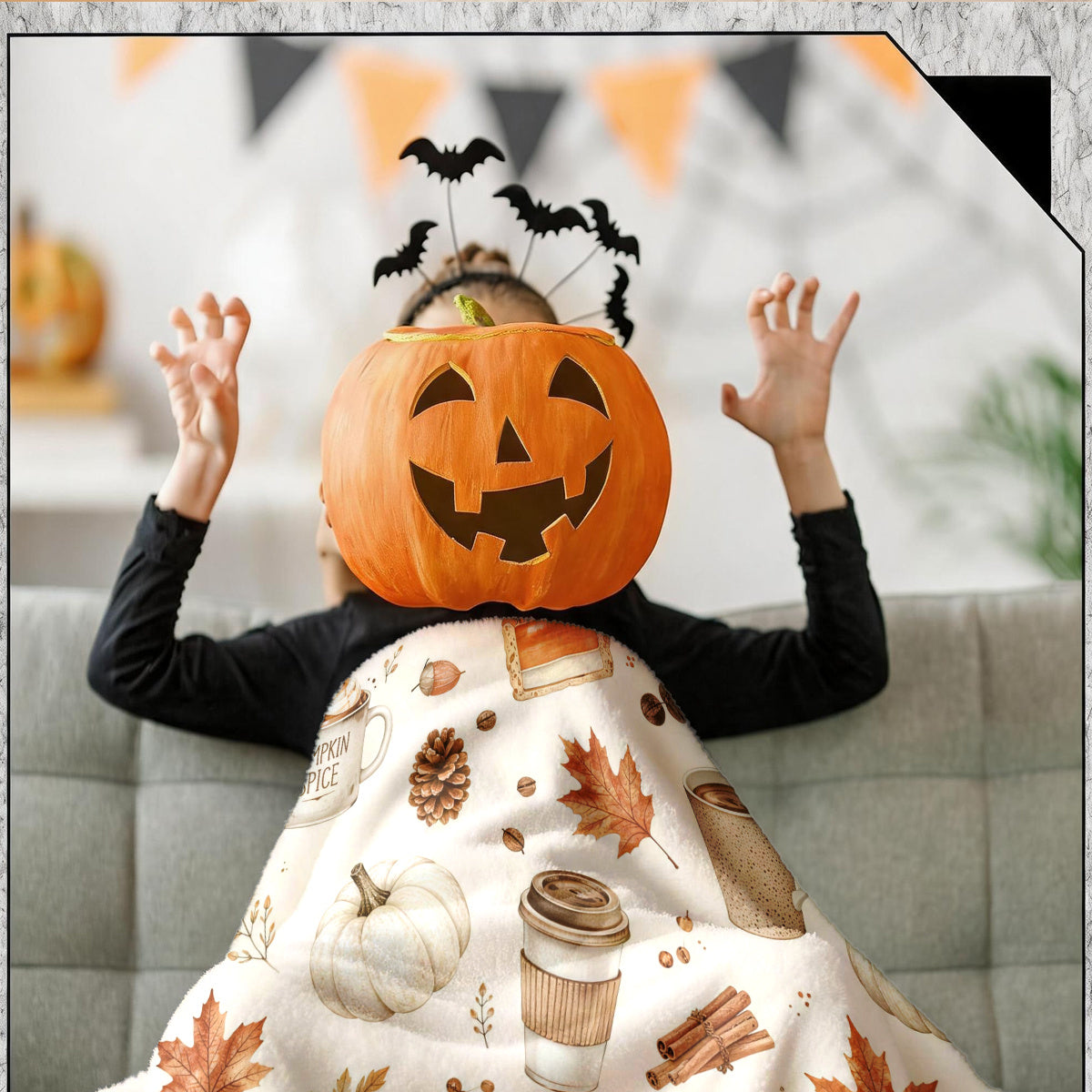 [2D FLAT PRINTING] 1pc Autumn Warm Coffee Pumpkin Plaid Flannel Blanket with Hand-Painted Theme - Large Size, Soft, Lightweight, and Warm, Suitable for All Seasons - Perfect for Bed, Sofa, Office, Camping, and Travel - The Best Choice for a Blanket