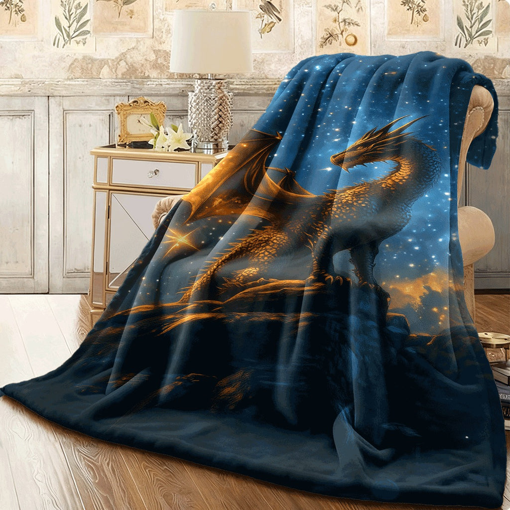1pc Dragon King Print Fleece Blanket, Lightweight Flannel Throw for Sofa, Bed, Travel, Livingroom, Office, Couch, Chair, And RV Bed Digital Printing, Soft And Warm Fabric, Polyester, Home Decor