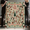 1pc, Santa And Reindeer Pattern Christmas Theme Flannel Blanket, Soft Comfortable Warm, Beige And Red Design, Durable Plush, All-Season Sofa Blanket, Warm Cover, Multiple Sizes Available, Suitable for Living Room Sofa, Bedroom, Reading Corner