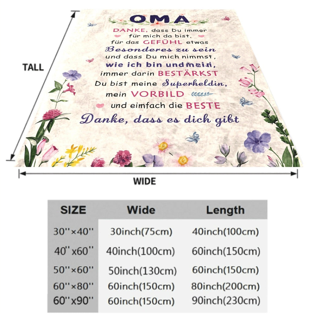 1pc Soft Flannel Grandma Gift Blanket with Vintage Floral Butterfly Design German OMA Text, Multicolor Throw for Birthday Anniversary, All-Season Couch Bedspread, 200-250G M, Cozy Home Dec