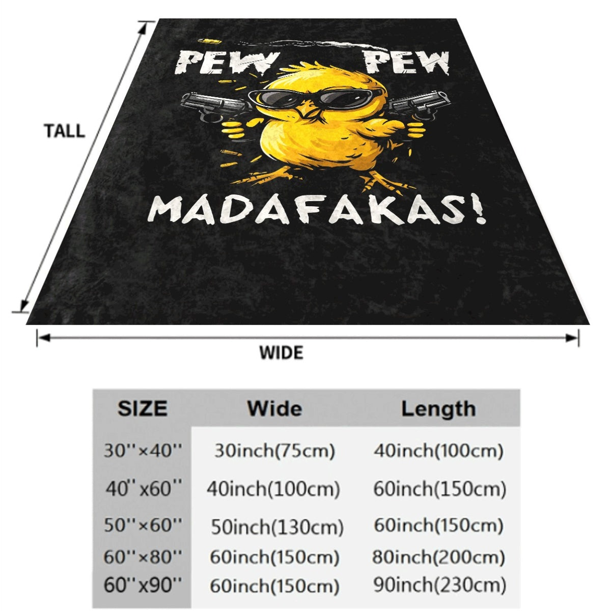 A Single Soft Polyester Throw Showcasing a Yellow Chick with Glasses And Guns, Ideal for Any Season, Adaptable for Multiple Purposes, Perfect for Birthdays, Celebrations, And Home Decor