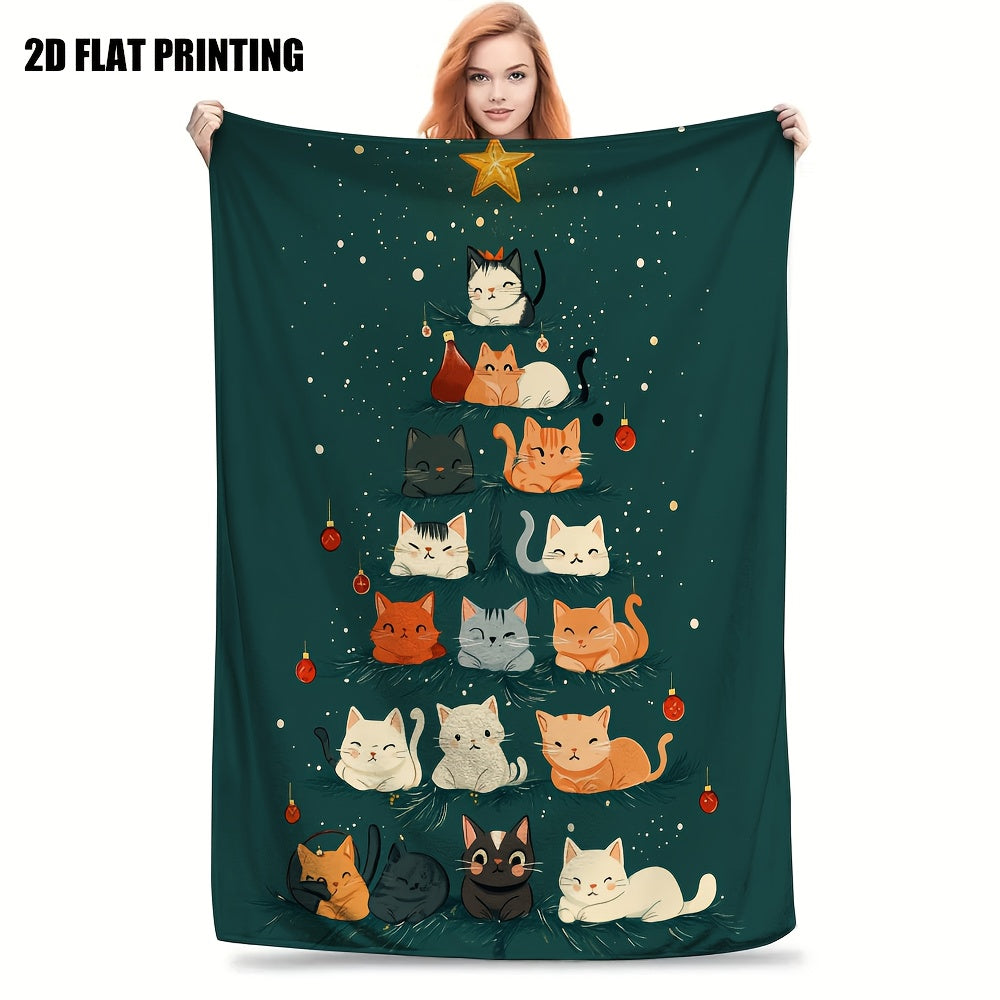 Christmas-Themed Cat Blanket, Comfortable Throw Blanket, Perfect for All Seasons, Ideal for Halloween And Christmas