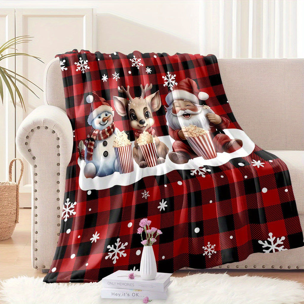 A Red Vintage Warm Buffalo Plaid Printed Four-Season Blanket, Perfect for Christmas And Birthdays, Suitable for Christmas And Sofa Decoration, Contemporary Soft And Comfortable Flannel Blanket, Suitable for Sofas, Air-Conditioned Rooms