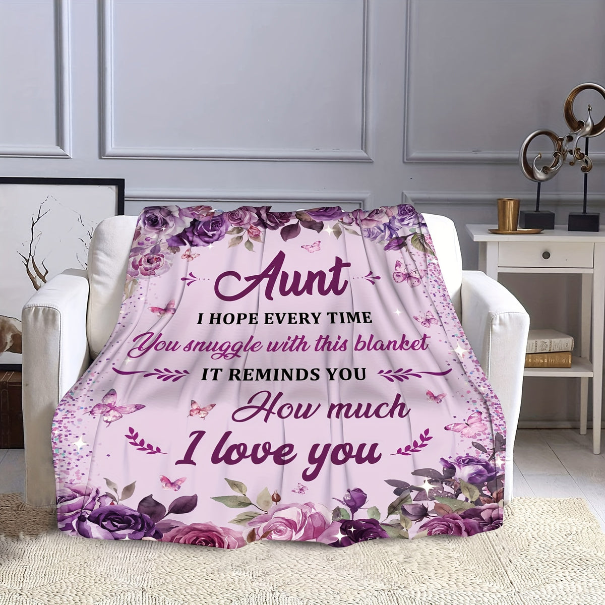 Floral Aunt Blanket: A Heartfelt Gift for Your Beloved Aunt- Perfect for Pet, Teenagers, Or Adults- Machine Washable- Contemporary Style- All Seasons Suitable