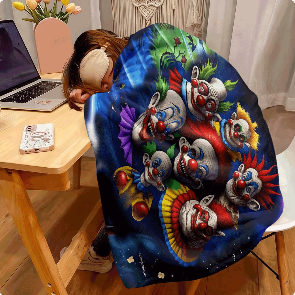 [Unique Gift for Halloween] 1pc Killer Clowns from Outer Space Flannel Blanket 230GSM Soft Warm All-Season Throw with Vibrant Cartoon Clown Design Perfect for Car Camping Dorm Sofa & Use Unique Gift for Hallowee