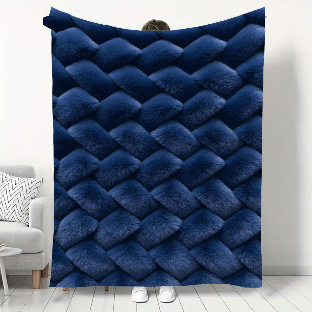1pc 2D Printed Fleece Blue Diamond Pattern Blanket, Faux Fur Print Design - Soft, Warm, And Comfortable, Lightweight And Durable, Multiple Sizes Available, Ideal for Holiday Gatherings, Living Room, Bedroom, Office, All-Season Versatile Gift