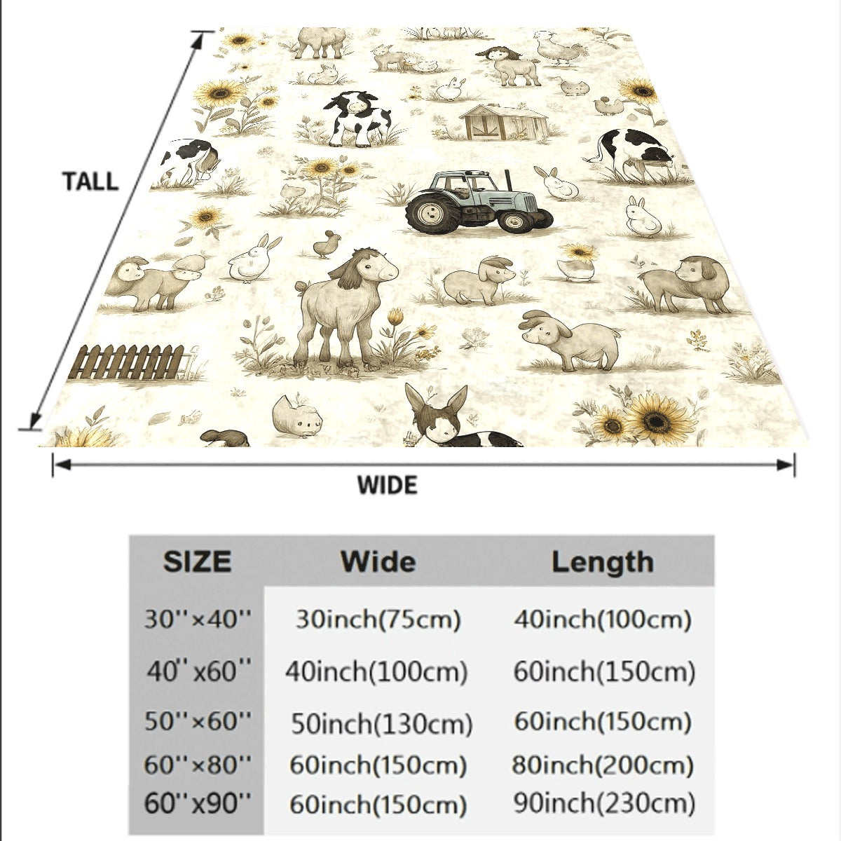 1pc Farm Animal Theme Ultra Soft Flannel Blanket Beige with Cute Cows Bunnies Tractor Sunflower Pattern Cozy All-Season Sofa Throw Comfortable Decorative Blanket for Home And Nursery