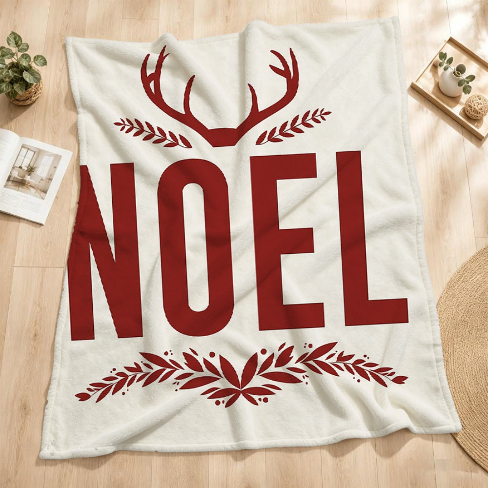1pc Red and White Christmas Reindeer with "NOEL" Themed Cream Beige Flannel Blanket, Christmas Winter Body Blanket, Soft Plush for All Seasons, Suitable for Home Naps, Movie and Entertainment Time, and Weekend Sofa Naps