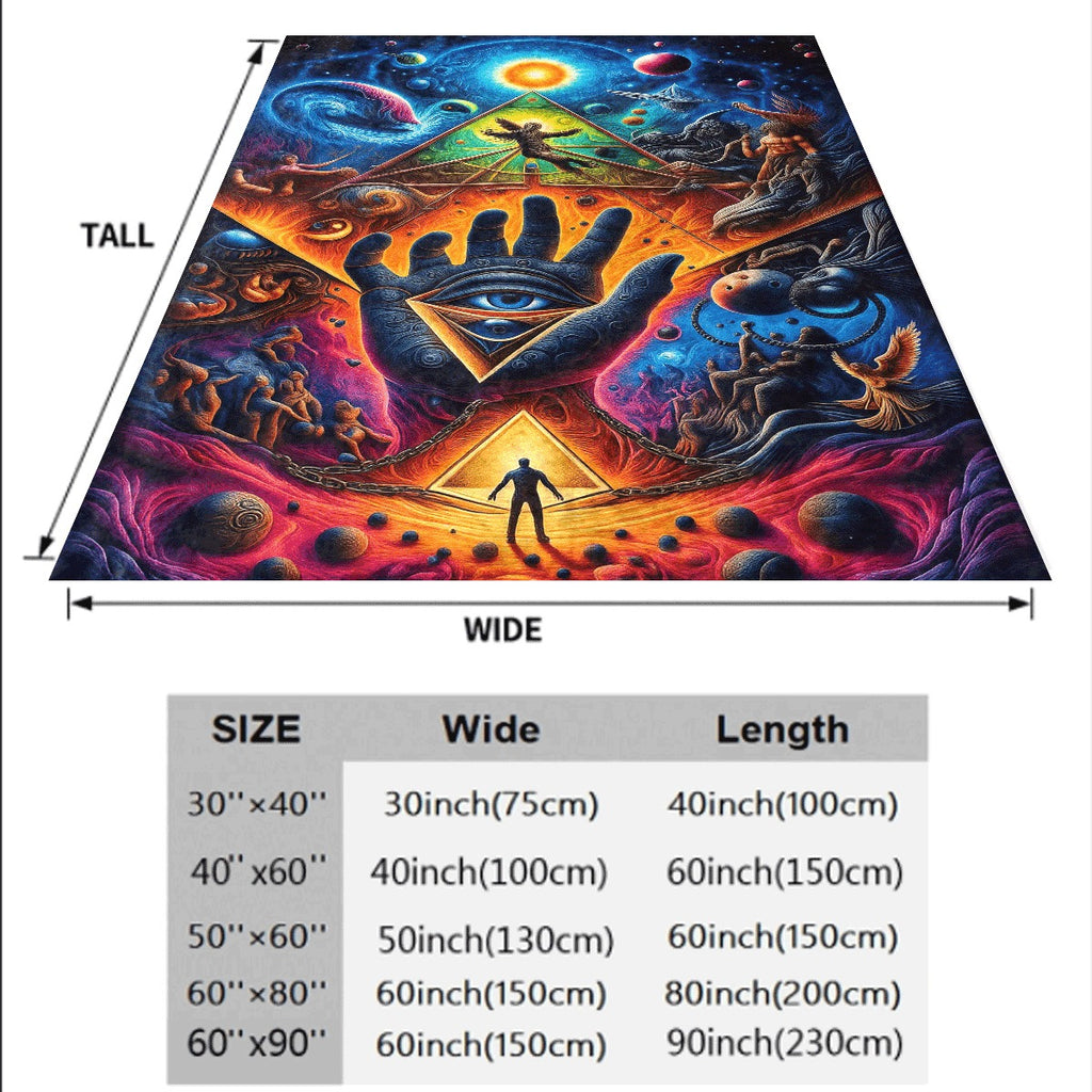 1pc Psychedelic Space Vision Flannel Blanket Trippy Hand Eye Pyramid Art Cosmic Astral Graphic Print Soft Warm Sofa Throw for Dreamers & Psychedelic Enthusiasts