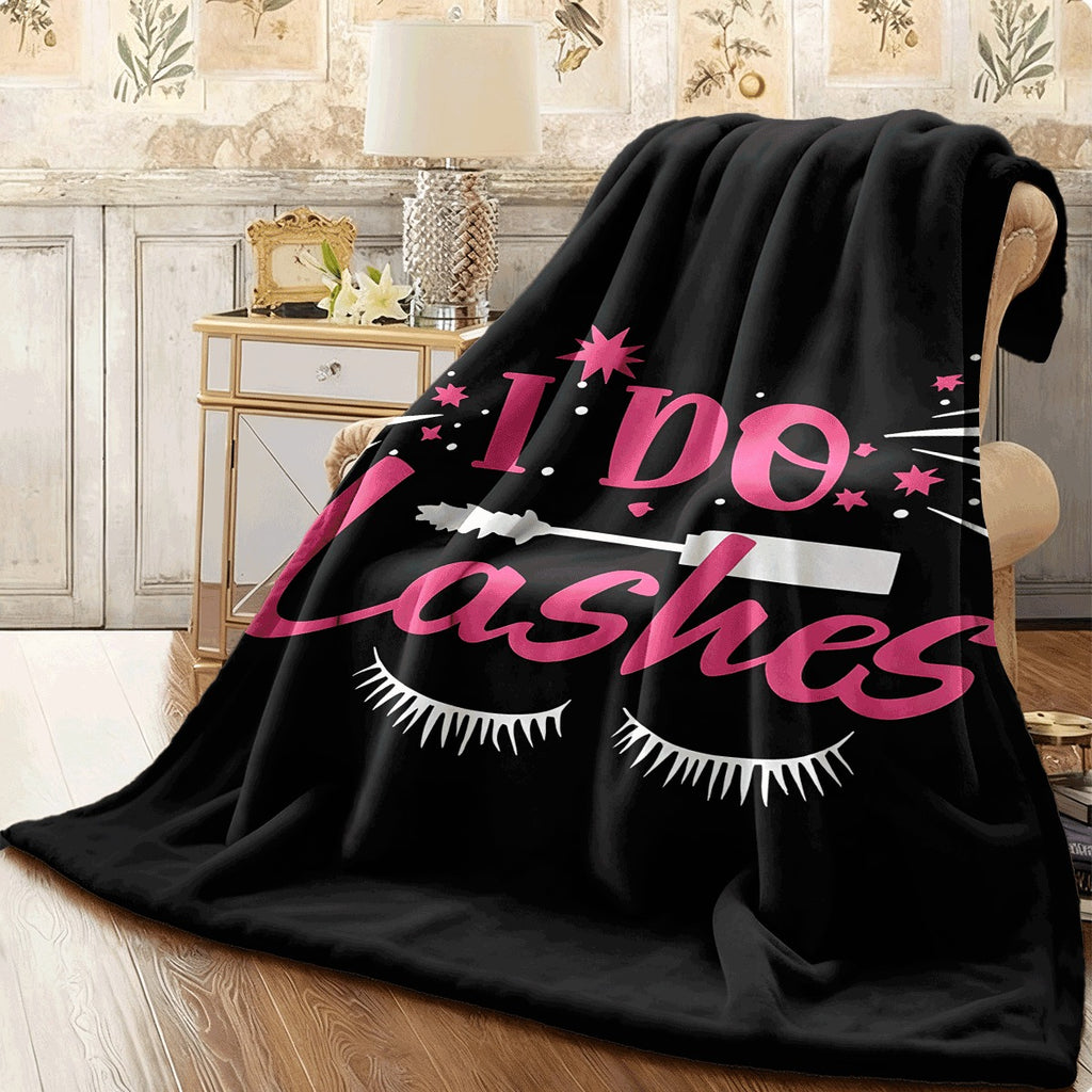 1pc I Do Lashes Pink Typography Black Flannel Blanket Soft Ultra-Soft for Room Couch Sofa Flannel Blanket Throw Size for All Season