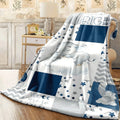 1pc Cozy Elephant Print Flannel Blanket Soft, Warm & Versatile for All Seasons, Perfect Gift with Inspirational Big Dreams Design, Navy Blue & White Patchwork Patterns, Elephant Decor