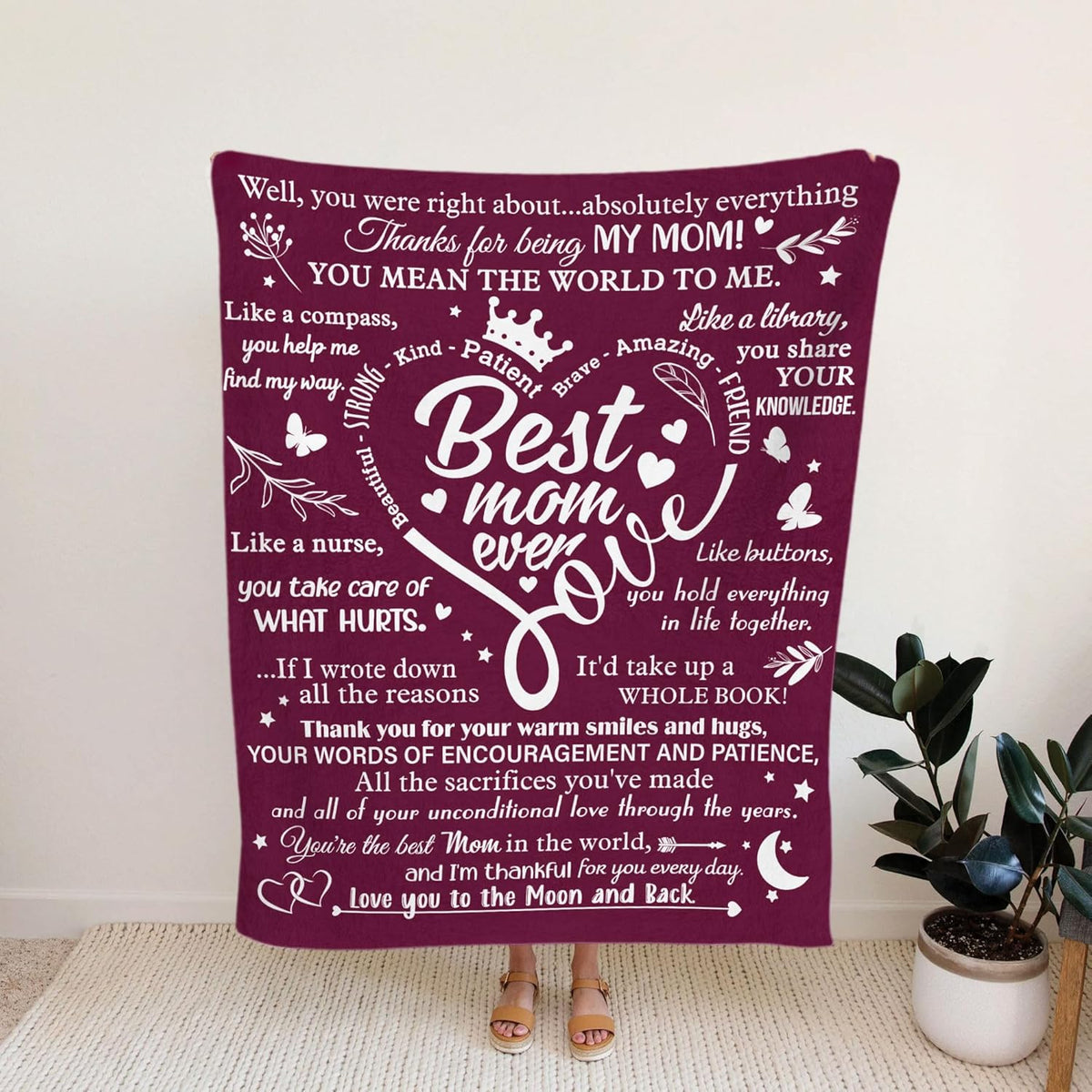 to My Mom Blanket from Daughter or Son, Best Mother Gift with Heartfelt Letter Design, Warm Soft Throw for Birthday, Christmas, or Mother's Day