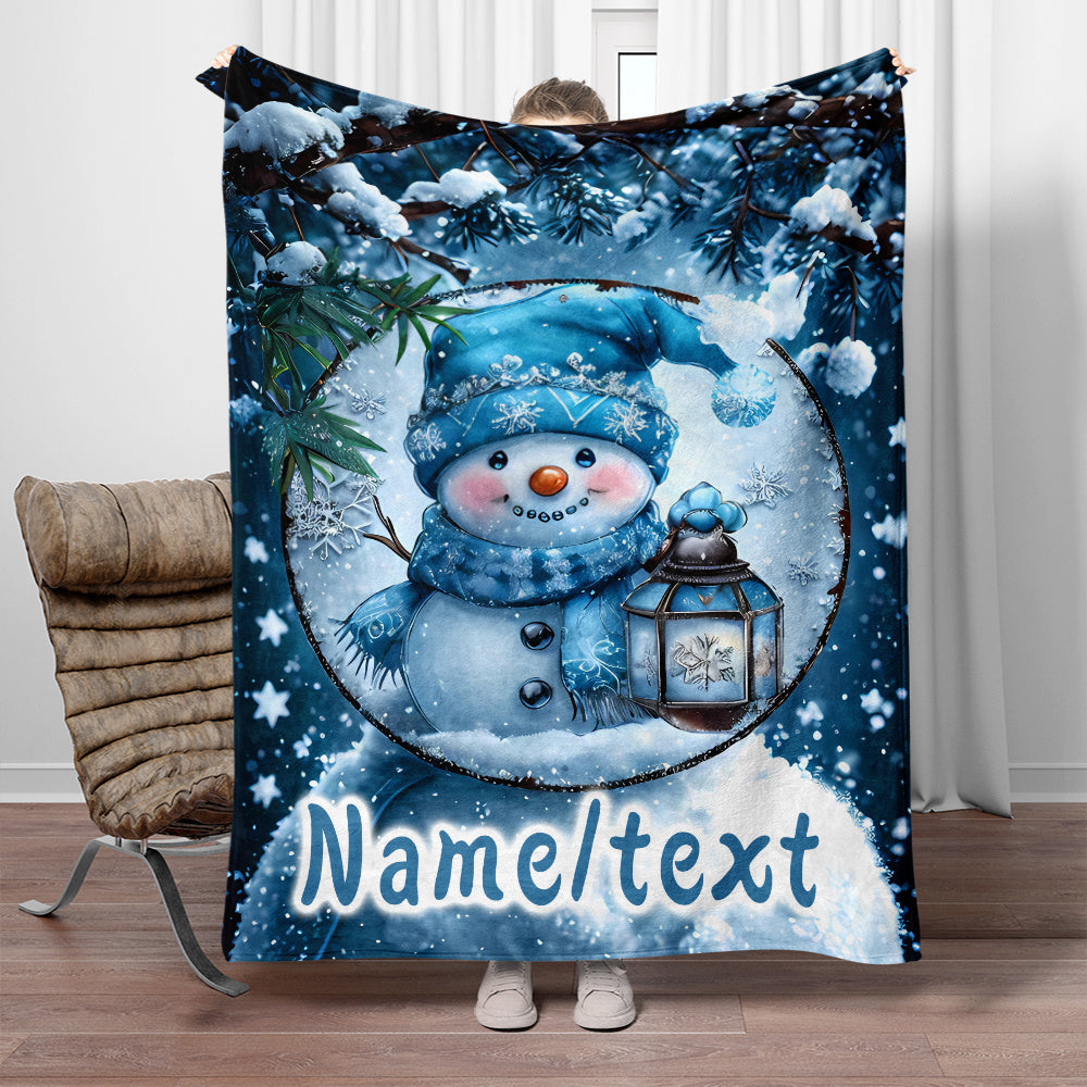 1pc Snowman And Lantern Blue Theme Flannel Oversized Blanket, Winter Holiday Decor Design, Large Plush Throw, Suitable for Festive Home Decoration, Balcony Leisure, Reading Time
