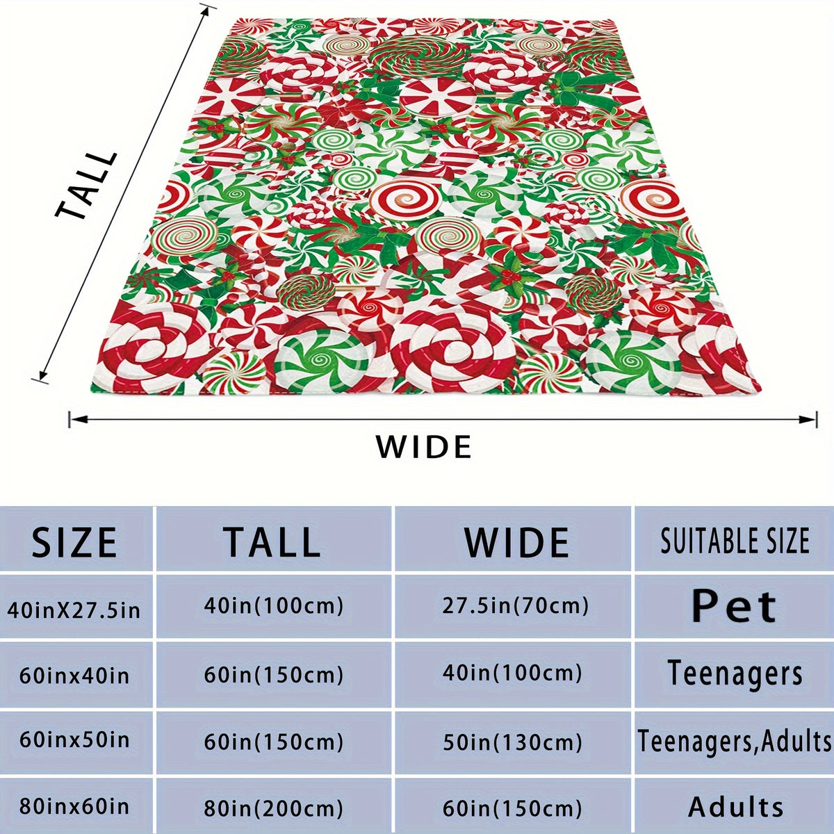 1pc Christmas Blanket Activation, Colorful Lollipop Pattern, Soft Flannel Blanket, Christmas Gift