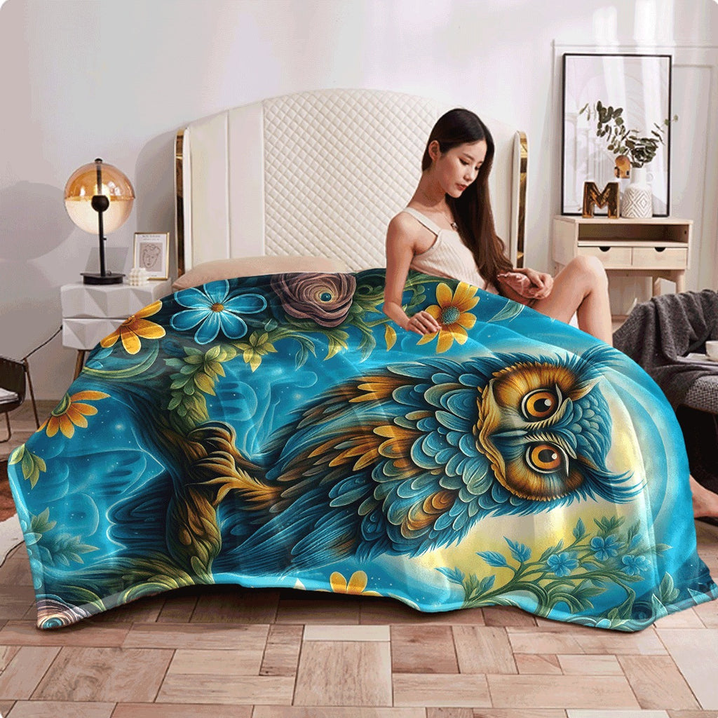 1pc Colorful Owl Print Flannel Blanket Soft Warm All-Season Throw for Sofa Office Camping Travel Vibrant Floral Print Design Perfect Gift for Owl Enthusiasts Cute Blanket