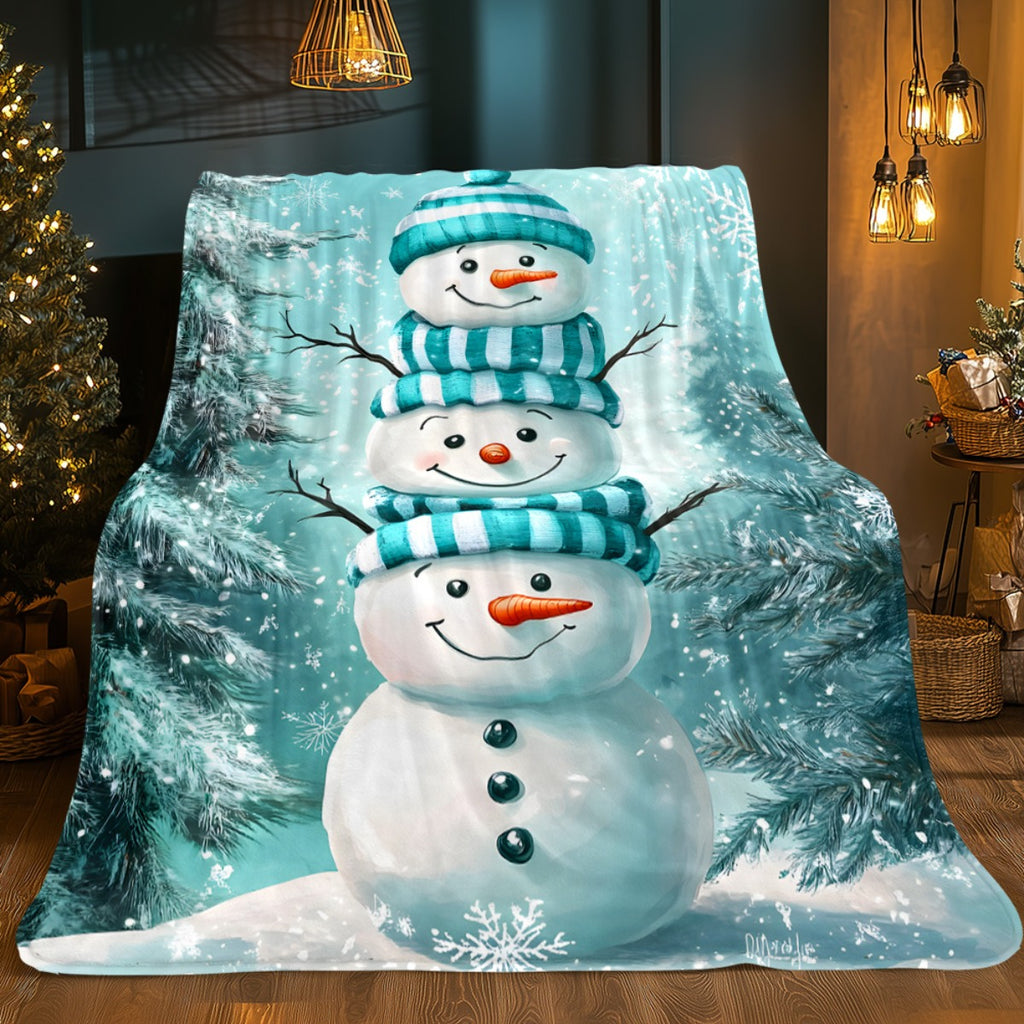 1pc Snowman and Pine Branch Blue Themed Flannel Large Blanket, Christmas Winter Decorative Design, Large Plush Throw Blanket, Suitable for Holiday Home Decor, Reading Time, and Bedroom Bed Use