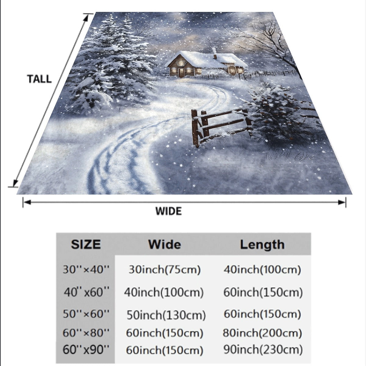 1pc 1pcs Winter Wonderland Fluffy Blanket Cozy Snowy Cabin Scene with Snow-Covered Trees & Falling Snowflakes Soft Flannel All-Season Thick Warm Spread for Sofa Travel Camping Winter