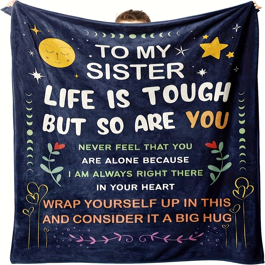 1pc Envelope Printed Flannel Blanket, To My Sister Blanket For All Season, Warm Cozy Soft Throw Blanket Nap Blanket For Couch Bed Sofa Office Camping Travel Home Decor, Birthday Christmas Gift Blanket For Sister