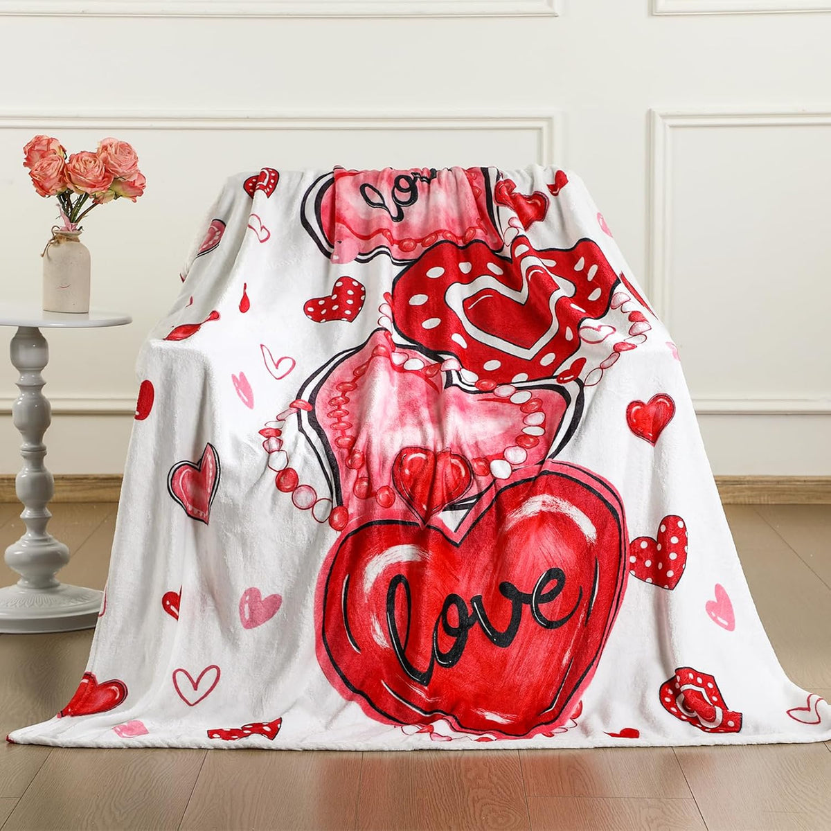 Buryeah Valentine's Day Blanket 50 X 60 Red Heart Blanket Valentine's Day Gift Plush Warm Love Decor for Sofa Couch Home Decoration