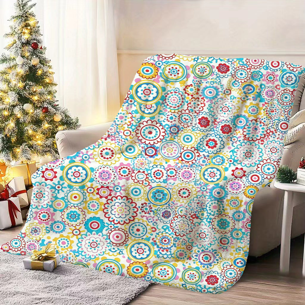 1pc Colorful Geometric Pattern Blanket, Bohemian Style Design, Soft Plush Surface, Lightweight and Durable Flannel Material, Multiple Sizes Available, Perfect for Holiday Gatherings, Living Room Lounging, Bedroom Sleeping, Study Reading