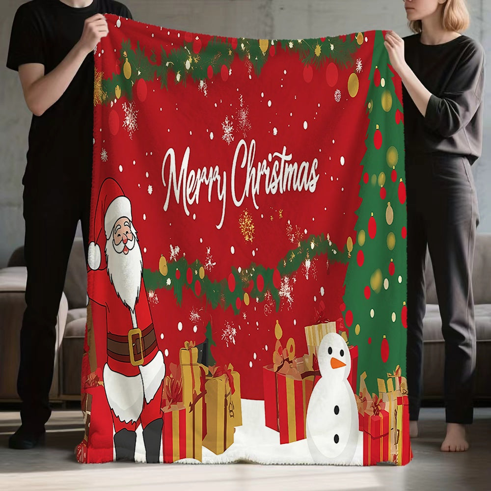 1pc Santa Claus and Gifts Themed Red Flannel Blanket, Soft, Comfortable, and Warm, Festive Design, All-season Universal Sofa Throw, Warm Lap Blanket, Multiple Sizes Available, Suitable for Living Room Sofas, Bedroom, Leisure Reading