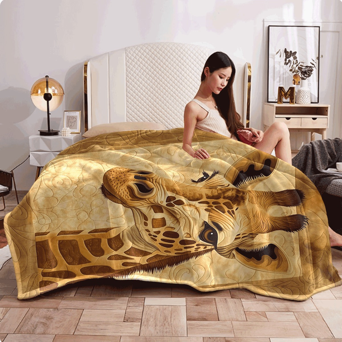 1pc Bohemian Giraffe Print Flannel Blanket Soft All-Season Cozy Throw for Couch or Gift Intricate Animal Design with Earthy Tones Durable Home Decor for Women & Teens Versatile Throw