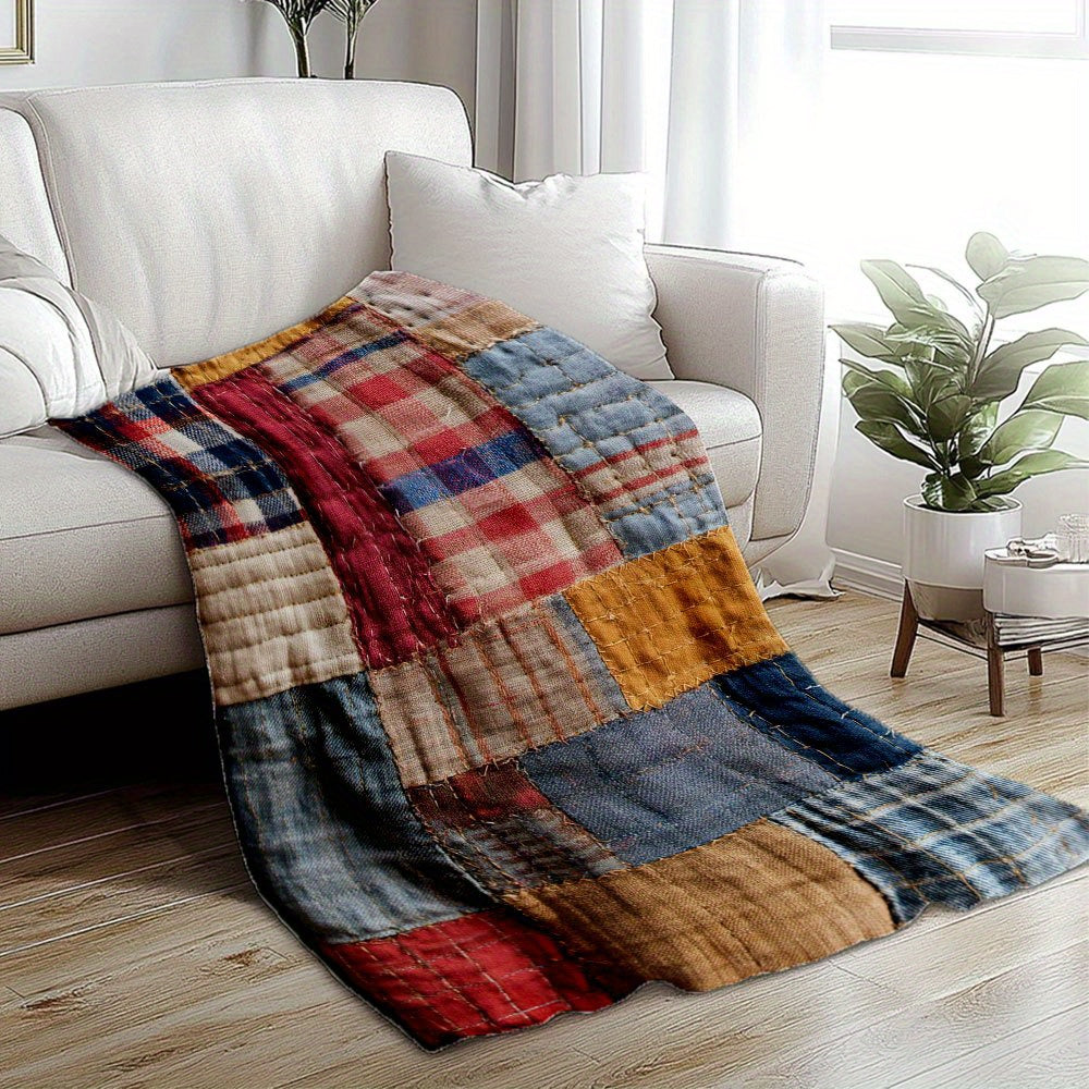 Lightweight Checkered Printed Flannel Blanket - Soft And Comfortable, Suitable for Travel, Sofas, And Offices