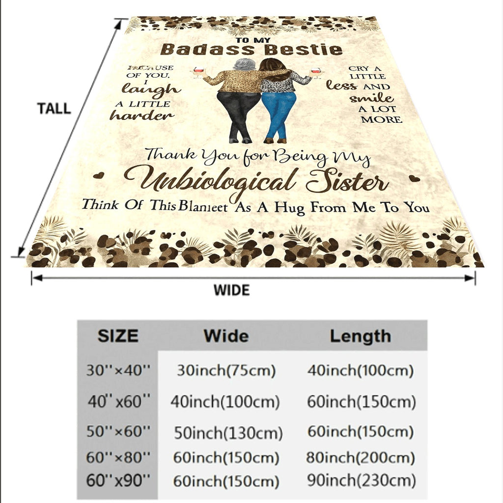 1pc Best Friend Gift Badass Bestie Message Blanket with BFF Quotes Ultra-Soft Quilted Flannel Throw for All-Season Cozy Spread for Home Travel Camping & Pets Natural Wood Tone & Female Ico
