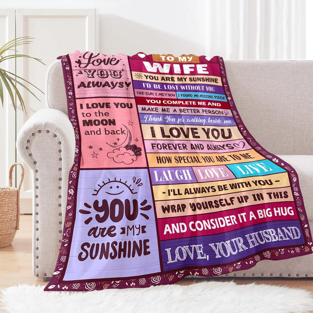 Gifts for Wife from Husbend- Anniversary Wedding Gifts for Women- Best Wife Birthday Gift Ideas- Christmas Mothers Valentines Day Romantic I Love You Gift for Her- to My Wife's Blanket 60x80