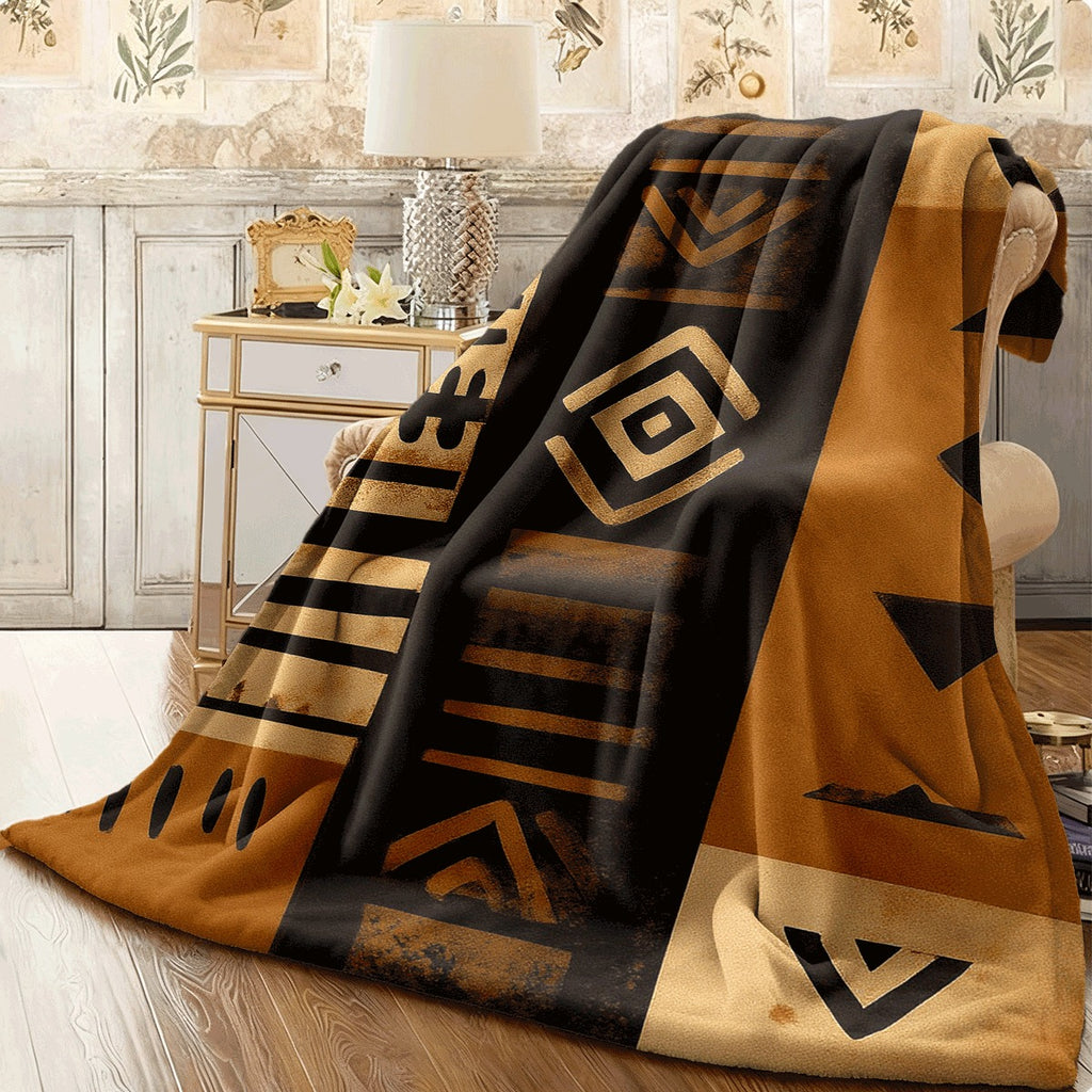 1pc a Blanket Printed on One Side, Inspired by an African Tribe, Showcasing Geometric Designs in Black, Brown, And Beige. Ideal for Camping, Home Use, Dormitories, And Travel, It Is Soft And Warm for Every Season