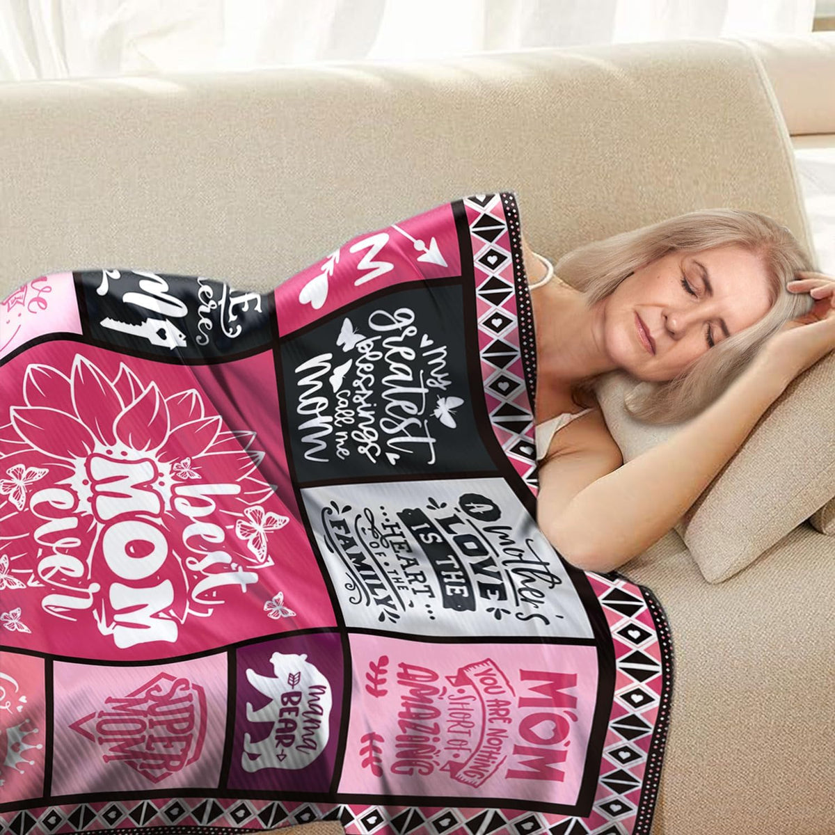 Best Mom Ever Blanket Gifts for Christmas Day, 60X50 Mom from Daughter Son, Warm Soft Throw Blanket, Christmas, Valentine's Day
