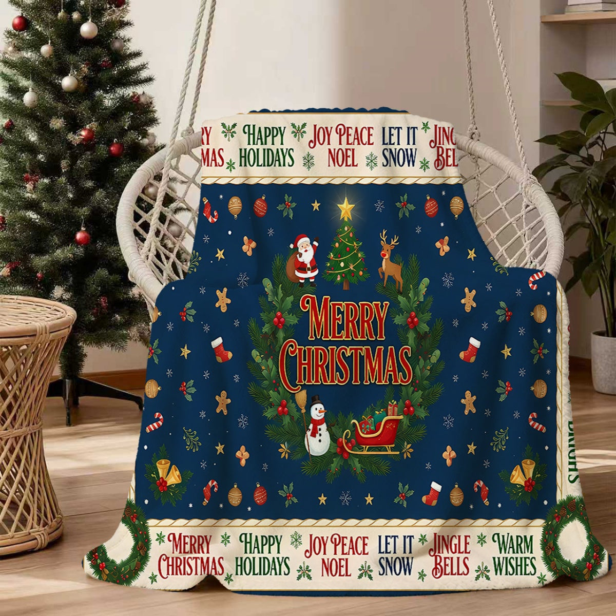 1pc Christmas-themed Blue Flannel Blanket, Soft, Comfortable, and Warm, with a Festive Decorative Style Design, Durable Plush Surface, All-season Universal Sofa Throw, Warm Cover Blanket, Multiple Sizes Available, Suitable for Living Room Sofas