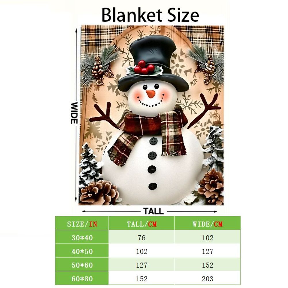 1pc Parabolic Blanket with Happy Snowman And Snowflake Edges, Comfortable Winter Theme, Soft Material, Decorated with Holly And Pinecones, Perfect for Living Rooms, Bedrooms, And Holiday Gifts