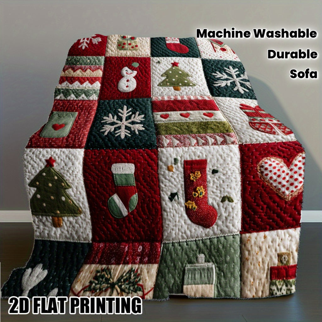 Christmas-Themed Snowman And Christmas Tree Pattern Flannel Blanket, Soft, Comfortable, And Warm, Red, Green, White Design, Durable Plush Surface, All-Season Bed Blanket, Warm Cover, Multiple Sizes Available, Suitable for Living Room Sofa