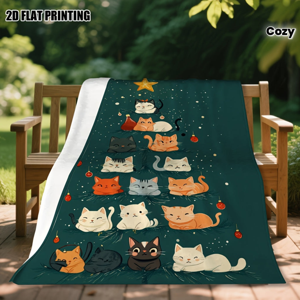 Christmas-Themed Cat Blanket, Comfortable Throw Blanket, Perfect for All Seasons, Ideal for Halloween And Christmas