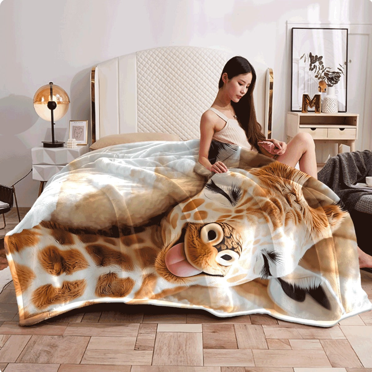 1pc 1pc Giraffe Blanket on Soft - Lightweight Flannel Plush, Soft And Warm Flannel Fabric, Suitable for Sofas, Travel, Camping, Offices, Sofas, Chairs, And - All-Season Portable Blanket