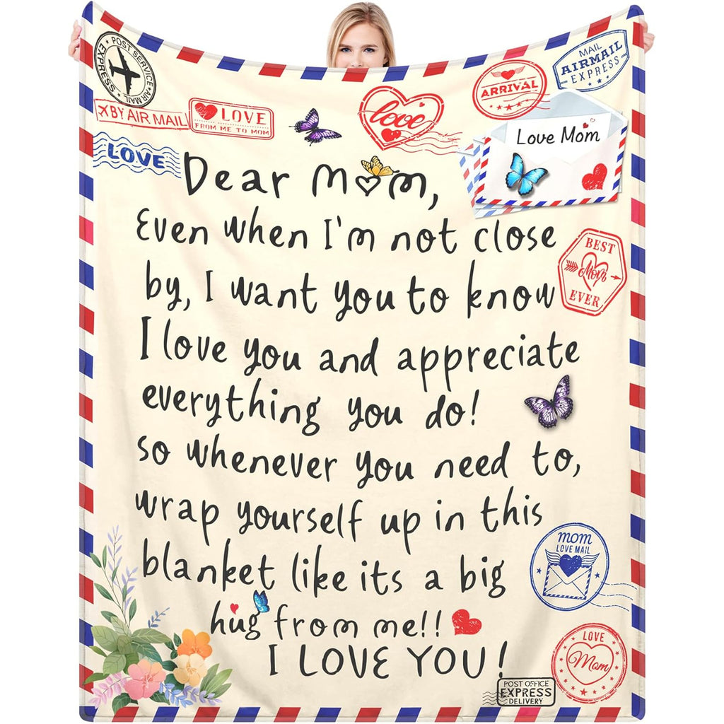Christmas Valentines Throw Blankets Gifts for Mom from Daughter Son 52x60, I Love You Mom Blanket Birthday Gifts for My Best Mother, A Letter Love Dear Mother to My Mom's Blanket Mothers Day Presents