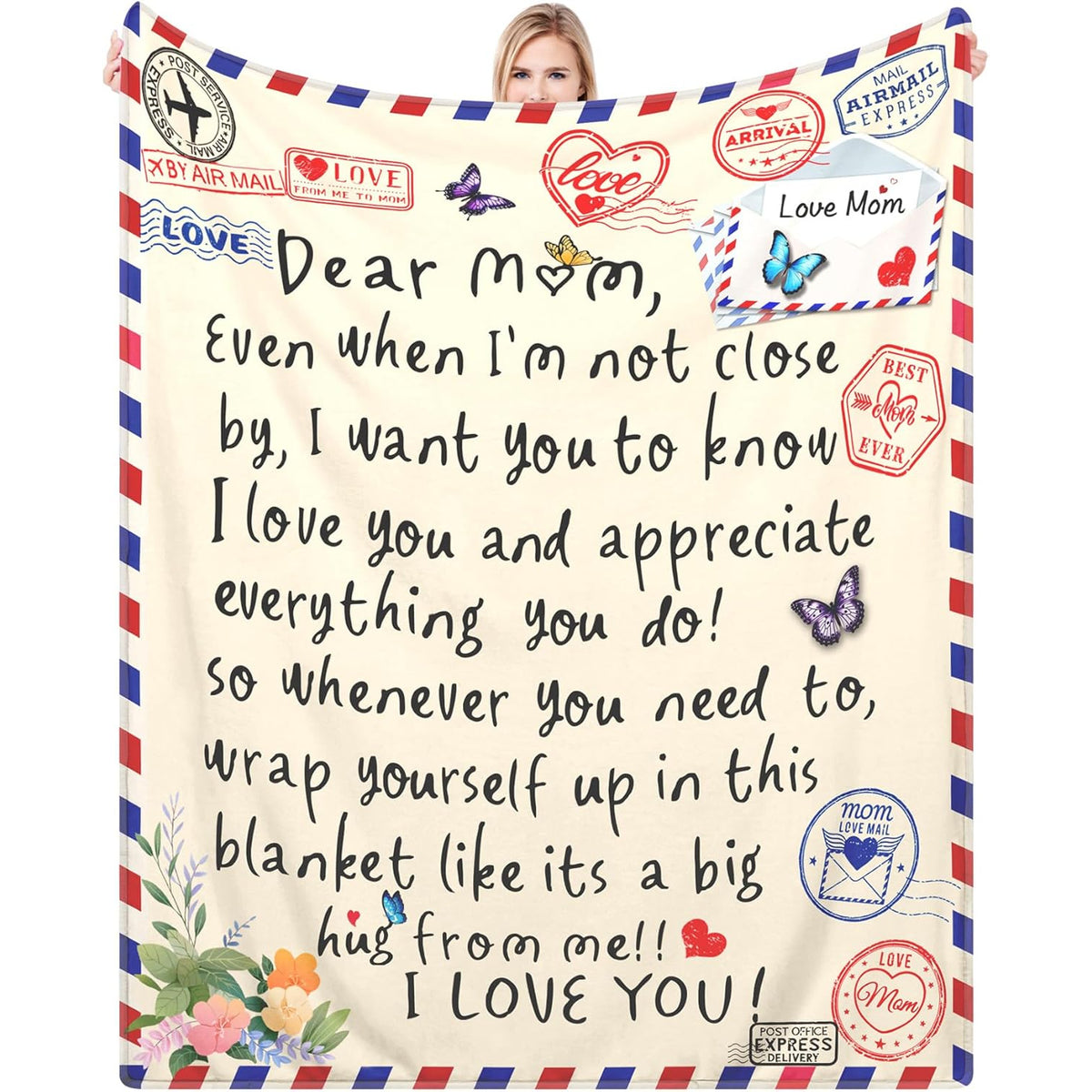 Christmas Valentines Throw Blankets Gifts for Mom from Daughter Son 52x60, I Love You Mom Blanket Birthday Gifts for My Best Mother, A Letter Love Dear Mother to My Mom's Blanket Mothers Day Presents
