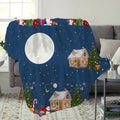 1pc Christmas Night Scenery Snow House Moon Flannel Blanket, Soft Comfortable Warm, Dark Blue Design, All-Season Blanket, Warm Cover, Multiple Sizes Available, Suitable for Living Room Sofa, Bedroom, Reading Corner, Holiday Decor