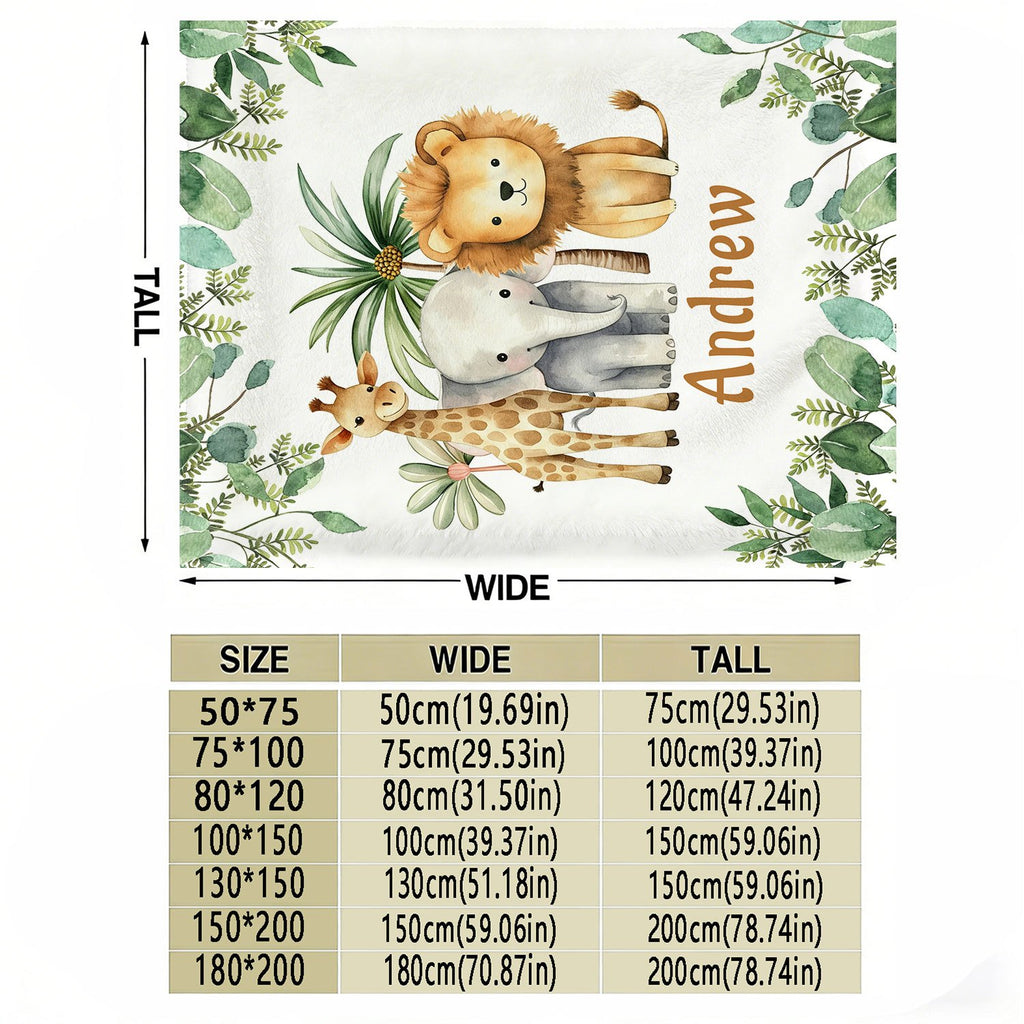Personalized Custom Name Blanket, Cartoon Zoo Pattern Fleece Blanket, Gift for Outdoor Enthusiasts, All-Season Plush Blanket, Suitable for Home And Travel, Comfortable Personalized Blanket, Ideal Holiday Gift for Family And Friends