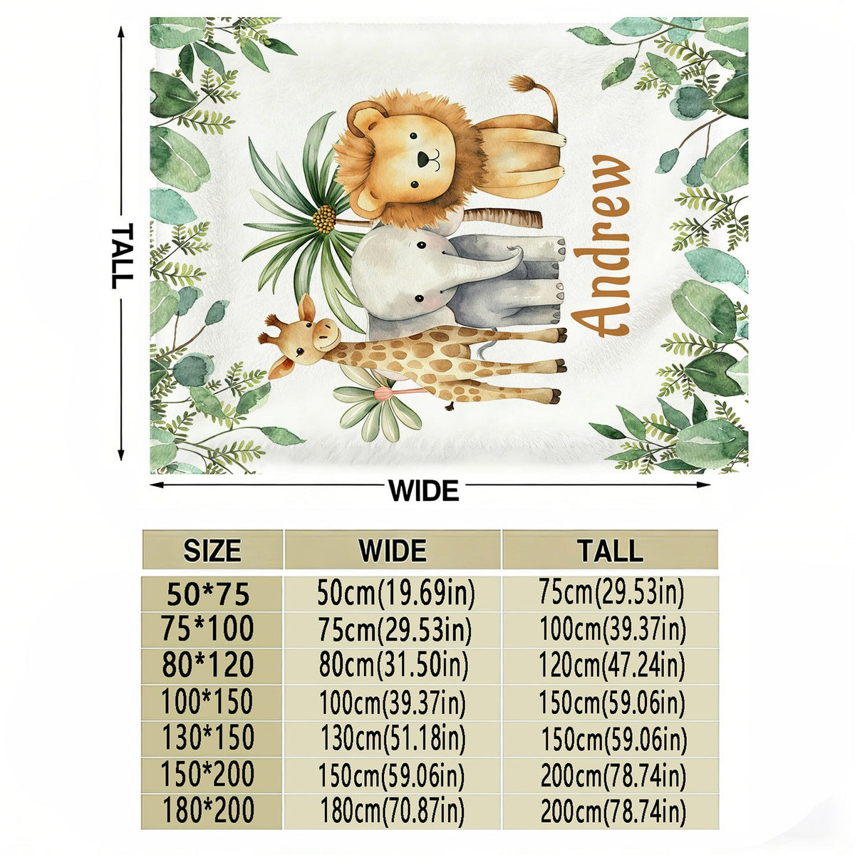 Personalized Custom Name Blanket, Cartoon Zoo Pattern Fleece Blanket, Gift for Outdoor Enthusiasts, All-Season Plush Blanket, Suitable for Home And Travel, Comfortable Personalized Blanket, Ideal Holiday Gift for Family And Friends