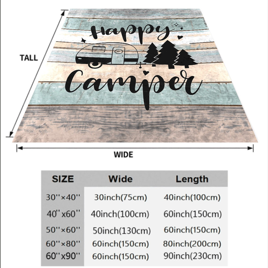 1pc Cozy Flannel Throw Blanket Featuring a Happy Camper Design, Machine Washable, Crafted with Quilted Details, Digitally Printed, Versatile for All Seasons, Made of Polyester, Perfect for Use on Sof