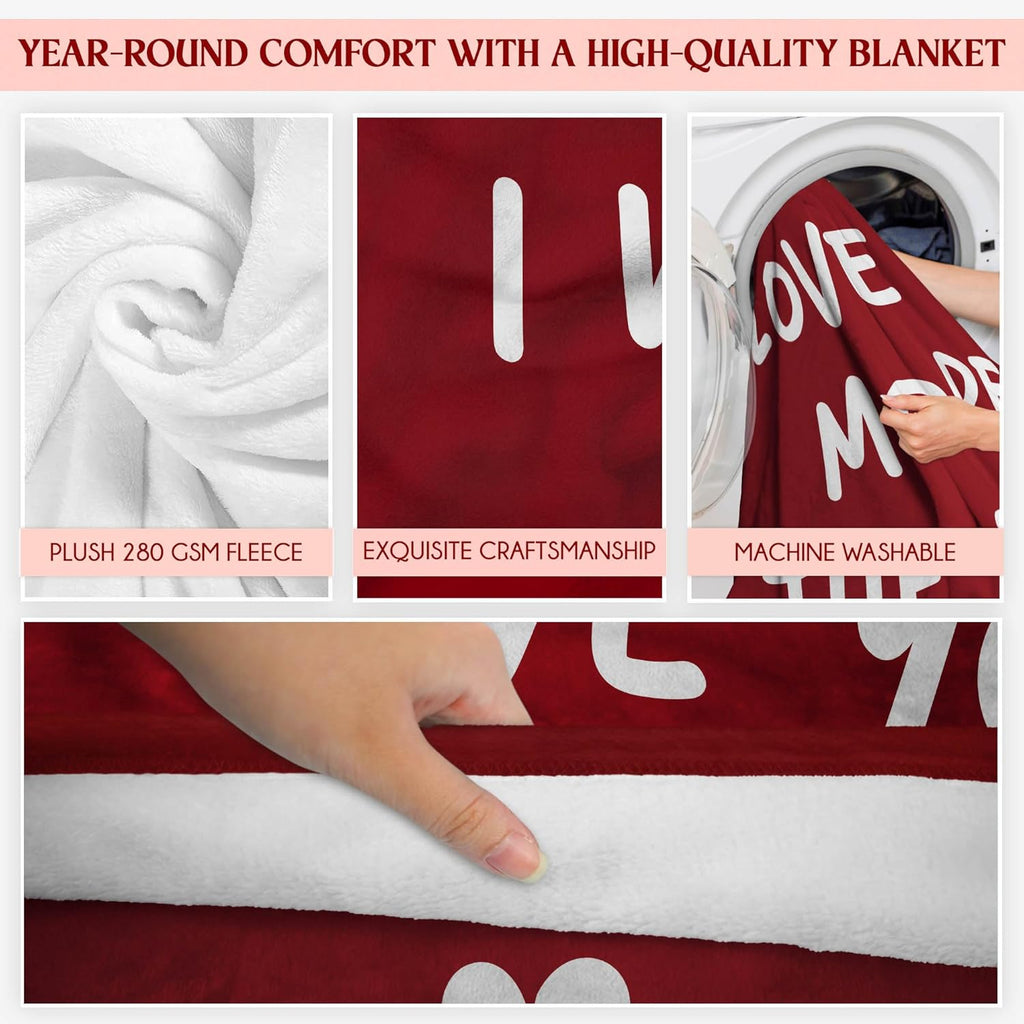 Valentines Day Gifts for Him Her- I Love You More Super Soft Flannel Throw Blanket 60x80 In- Anniversary Wedding Gifts for Men Women Girlfriend Boyfriend, Romantic Husband Wife Birthday Gift