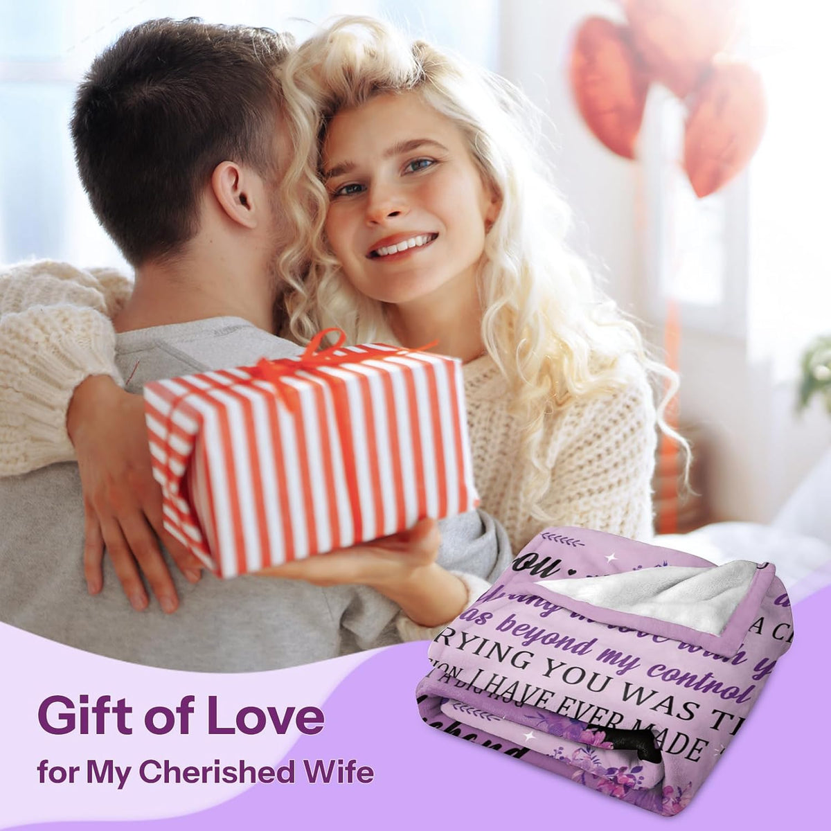 Gifts for My Wife on Mother'S Day And Her Birthday, a Blanket from Her Husband, Romantic Anniversary Presents for Women, Expressing My Love, in Purple, Measuring 60''X80''