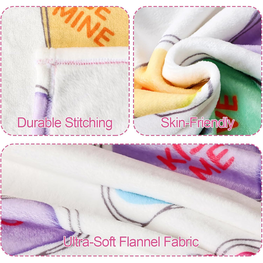 Valentines Day Decor: Hand-Painted Candy Heart Flannel Flannel Throw Blanket, Ultra Soft Plush Travel Blanket, Cozy Romantic Valentines Gift for Couple Women Home Bed Sofa Decor 50x60