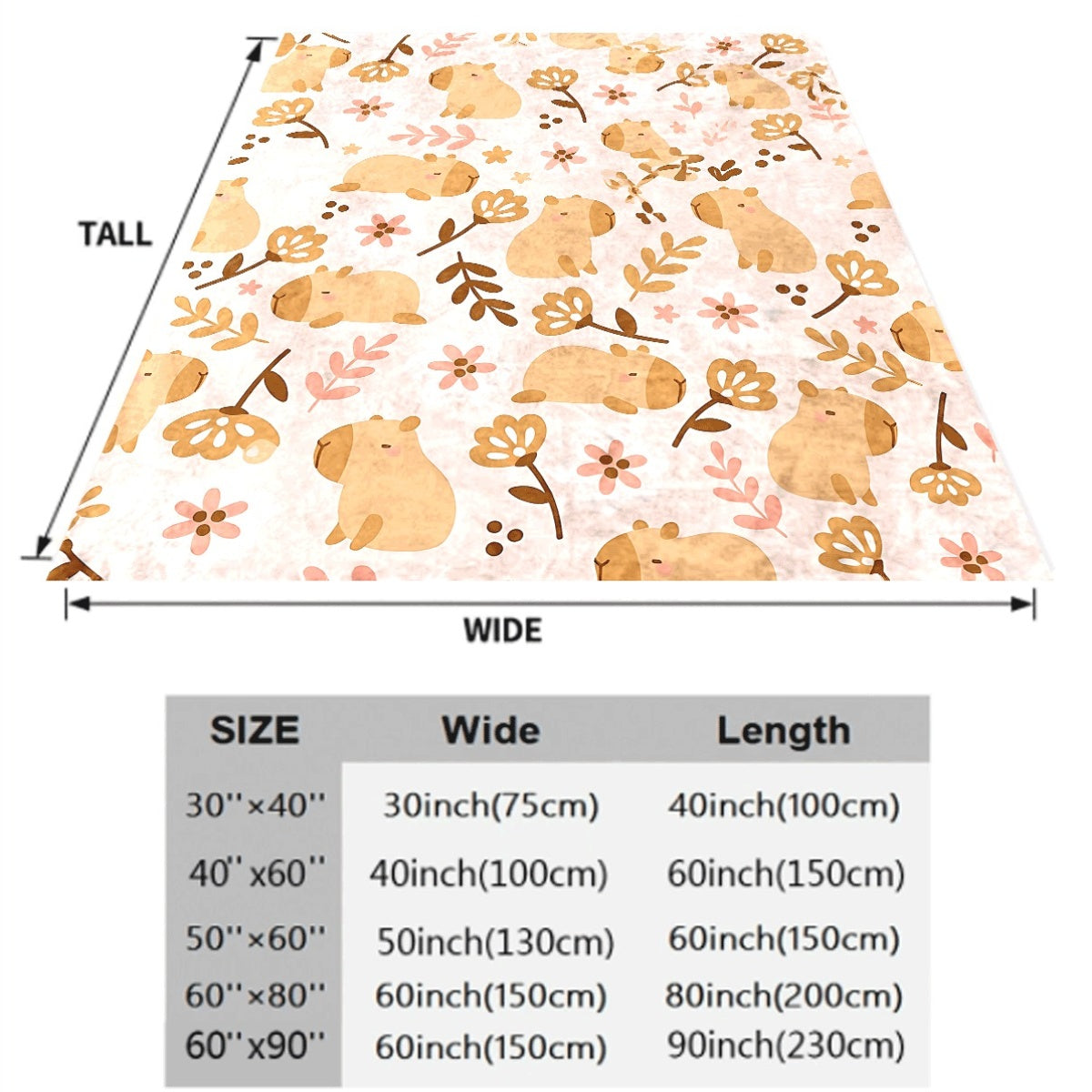 1pc Cute Capybara with Floral Pattern Flannel Blanket Soft Pink Background Throw for Couch Cozy Warm Fleece All-Season Blanket