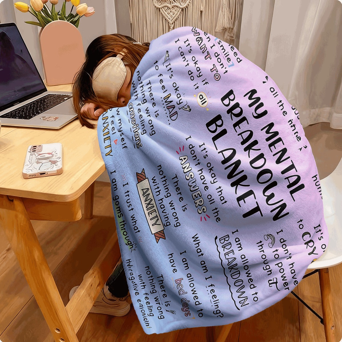 1pc Cozy Pink & Purple Gradient Mental Health Flannel Blanket with Encouraging Quotes, All-Season Soft Throw for Emotional Comfort