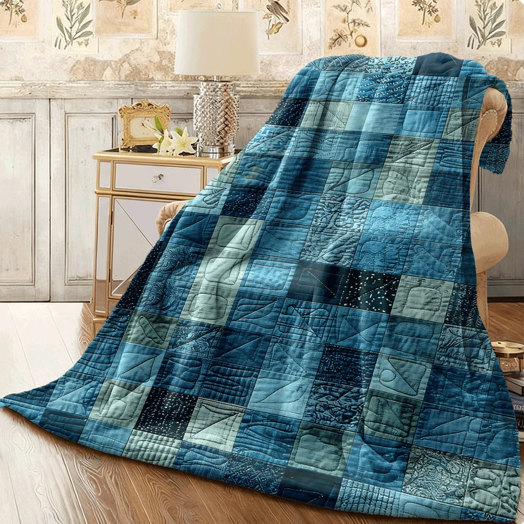 1pc Blue-Green Geometric 2D Printed Flannel Blanket Soft Warm All-Season Throw for Sofa Car Camping & Office Contemporary Style Machine Washable Cozy Home Decor Gift Blanket for